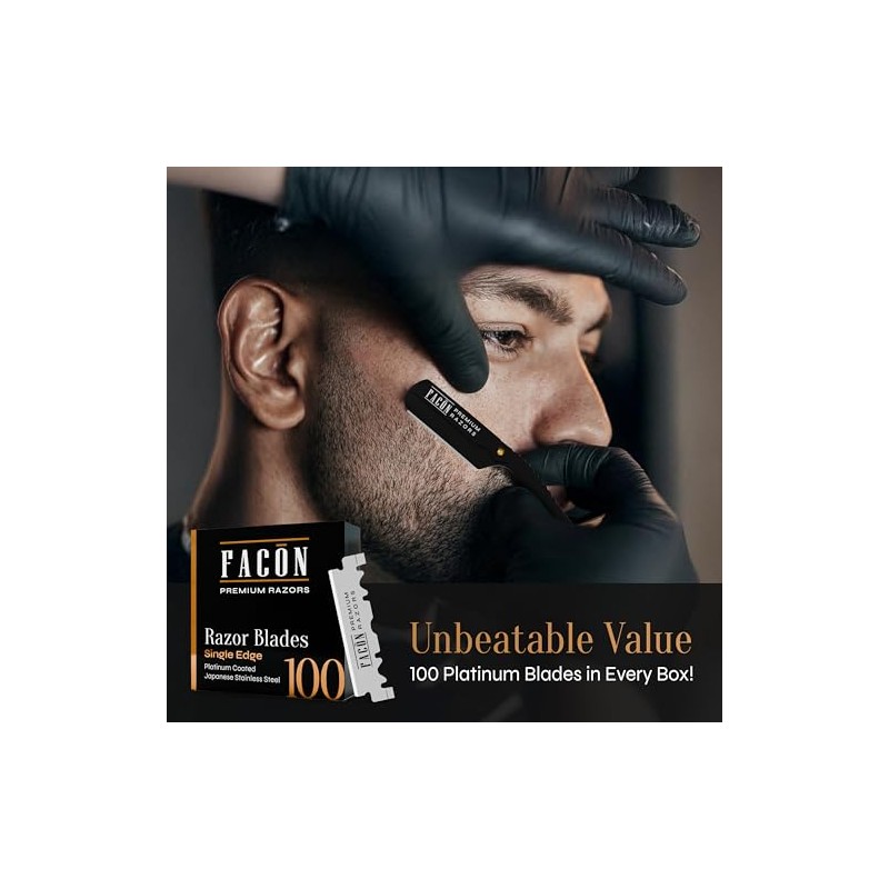 100 BLADES + Facón Professional Classic Straight Edge Barber Razor