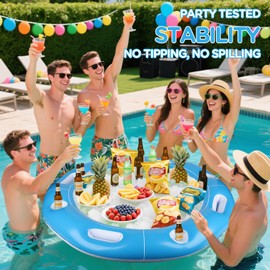 Floating Table for Pool with Waterproof Card & 6 Cup Holders, 40" Inflatable Pool Float Game Table for Adults, Floating Pool Table for Pool Party, Hot Tubs, Snacks, Drinks & Summer Fun Indoor Outdoor