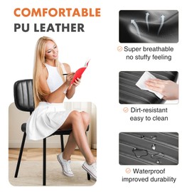 Sweetcrispy Dining Chairs Set of 2, Upholstered Mid Century Modern Kitchen Accent Chairs with Faux Leather Cushion Seat & Metal Legs for Home Office, Living Room - Black