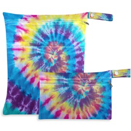visesunny Tie Dye Swirl Design 2Pcs Wet Bag with Zippered Pockets Washable Reusable Roomy Diaper Bag for Travel,Beach,Daycare,Stroller,Diapers,Dirty Gym Clothes,Wet Swimsuits,Toiletries