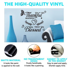 Family Wall Stickers for Living Room: Inspirational Home Quotes Vinyl Art Wall Decals for Kitchen Dining Room Bedroom Bathroom Apartment - Thankful Grateful Blessed 24" X 20"