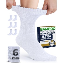 Pembrook Diabetic Socks for Women - 6 Pairs Cable Knit Womens Diabetic Socks, Bamboo Viscose, Non-Binding Top, Moisture-Wicking, White