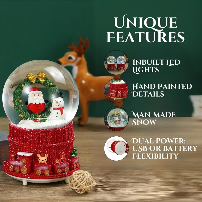 Christmas Musical Snow Globe USB/Battery Operated Lighted Swirling Glittering Water