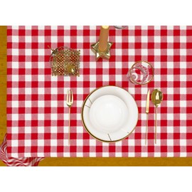 Table Cloth - Buffalo Check Collection - Red & White, 100% Cotton Rectangular Table Cover, Size 60x102 Inch. For Kitchen, Dining, Tabletop, Decoration, Parties, Thanks Giving, and Everyday Use.