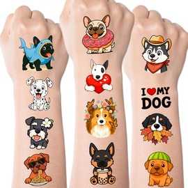 Ozepao 100 tatuajes temporales de perro para niños, 5 x 5 cm, envueltos individualmente. Recuerdos de fiesta con temática de cachorros para decoración de cumpleaños.