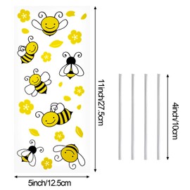 100 Pieces Honey Bee Treat Cello Bags with 200 Pieces Twist Ties for Candies Chocolate Cookies Dessert Snacks