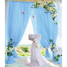 ShinyBeauty Blue Backdrop Curtain for Baby Shower Baby Blue Photo Photography Soft Sheer Background Cloth 2 Panels 5x10ft Photo Photography Background for Wedding Bridal Shower, Total 10' x 10'