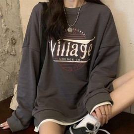 Women's Village Loose Fit Casual Fleece Sweatshirt for Students Women's Light Gray