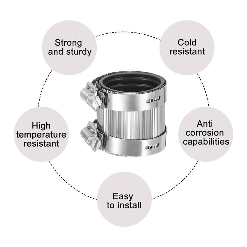 uxcell Flexible Pipe Coupling, 43mm Pipe Connector with Stainless Steel