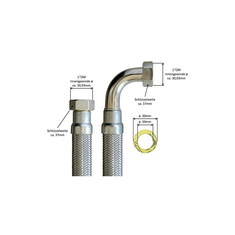 Flexible hose 1 inch nut x 1 inch nut with
