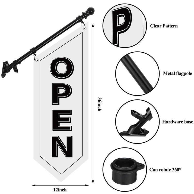 Jetec 2 Pack Open Flags with Pole Kit Heavy Duty