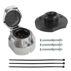 Qiping 7-Pin Trailer Socket Waterproof 7-Pin Metal Adapter Set Including Seals, Cable Ties, Mounting Screws - Cast Aluminium
