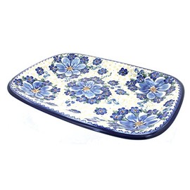 Blue Rose Polish Pottery Daisy Surprise Large Rectangular Serving Platter