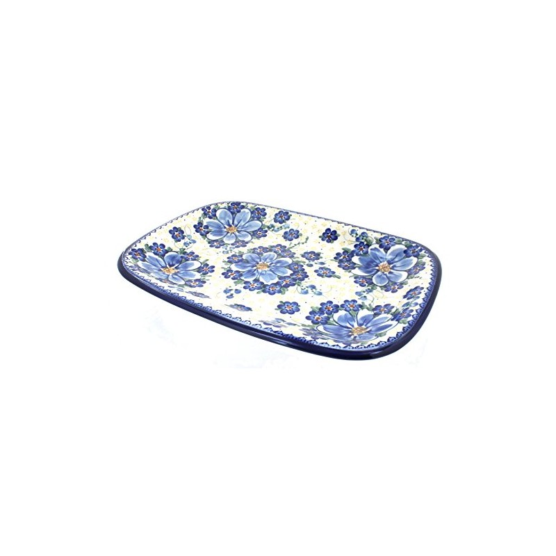 Blue Rose Polish Pottery Daisy Surprise Large Rectangular Serving Platter