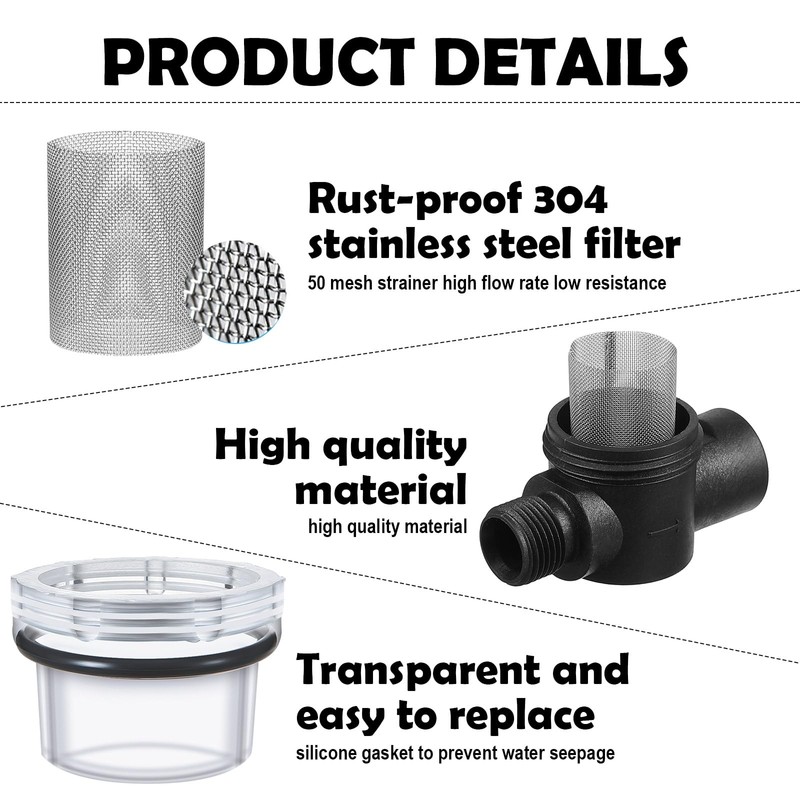 Honoson 2 PCS Water Pump Strainer Filter, RV Replacement 1/2