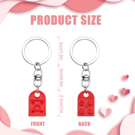 AIEX Heart Keychain Set, 2pcs Matching Heart Decorations Red Heart Keychain Small Brick Heart Keychain for Couples, Lovers, Parents