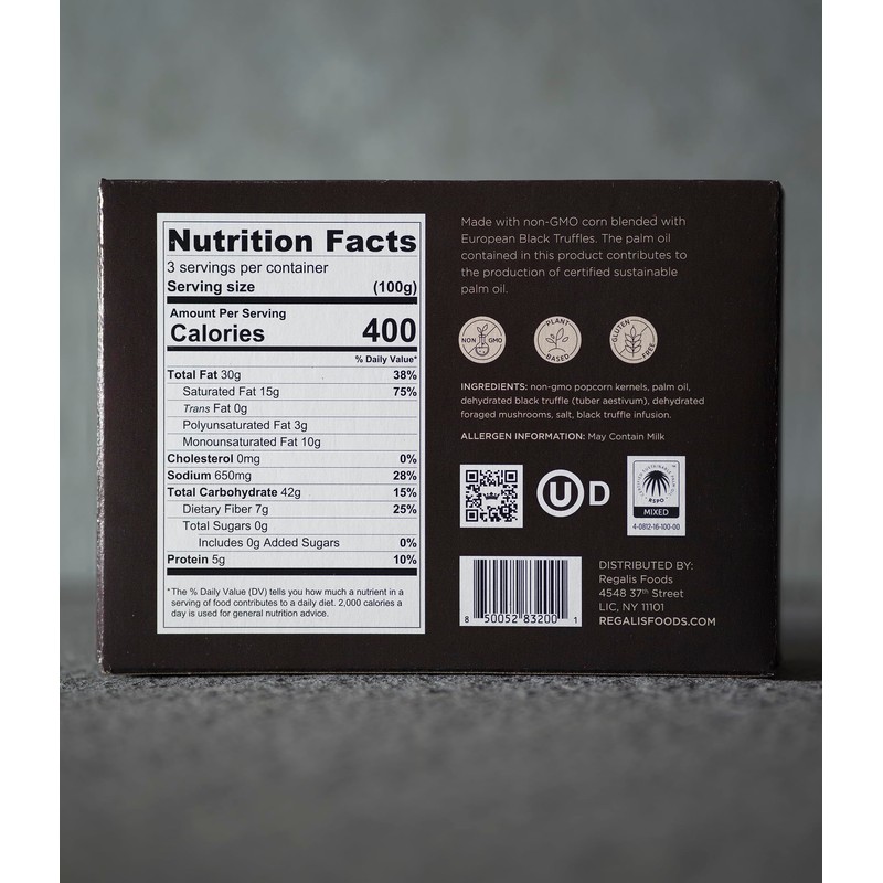 Regalis Microwavable Black Truffle Popcorn, Non-GMO Kernels, Real Black European