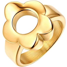 Jude Jewelers Stainless Steel Flower Open Karma Statment Promise Anniversary Ring (Gold, 12)