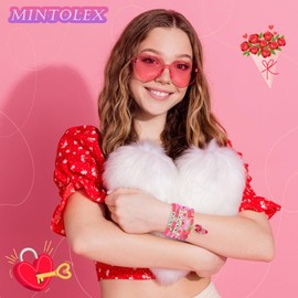 mintolex Valentines Gifts for Her Pink Love Heart Heishi Letter Beaded Bracelet Set for friends, Girlfriend, Wife, Sister, Galentines, Women Valentine’s Day Outfits Costume Accessories - HAPPY LOVE