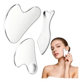 Kit 3 Piezas Guasha Facial Acero Inoxidable Masajes Cuello