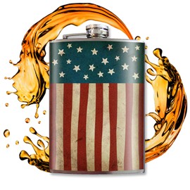Old Glory American Flag, Independence Day Flask - 8oz Stainless Steel Flask - comes in a GIFT BOX - by Trixie & Milo