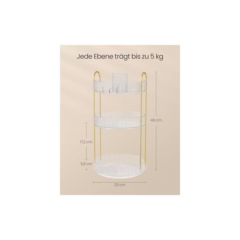 SONGMICS Makeup Organiser Rotating Cosmetic Organiser Round 3 Tier Cosmetic