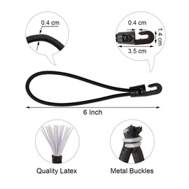 BINCKIN Small Bungee Cords with Hooks 6 Inch, 25 Pcs Short Bungees Strap with Hook for Camping Tarp, Tents, Canopy and Fixings (Black)