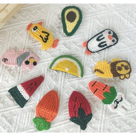 Saisifen Fruit Hair Clips 5 Pcs and Cartoon Animal Hair Clip 5 Pcs, Crochet Strawberry Hair Accessories Lemon/Penguin/Pig Hair Barrettes