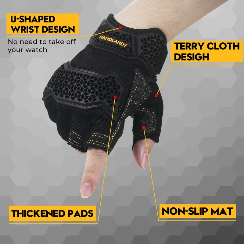 HLDD HANDLANDY Work Gloves Men - 3 Fingerless Work Gloves