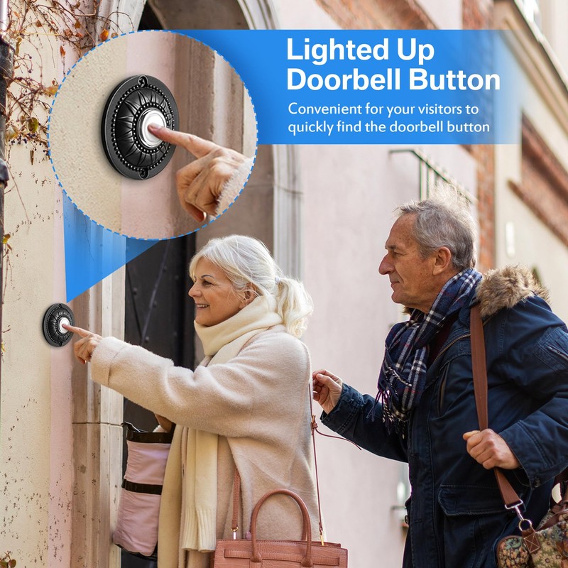 Dreyoo Round Metal Doorbell Push Button, Black Wired Lighted Up