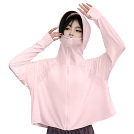 [ｉｎｏｔｅｎｋａ] ラッシュガード レディース UPF50+ UVカット接触涼感 パーカー 薄手 水着 長袖 軽量 トップス 日焼け止め 紫外線対策 速乾 海 無地 おしゃれ 春夏秋用(Free Size ピンク)