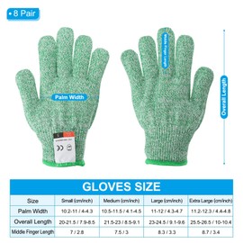 PATIKIL Cut Resistant Gloves, 8 Pair Level 5 Protection Anti Cutting Gloves Cut Proof Gloves for Kitchen Wood Carving Working, Large, Green