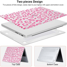 Leopard Case for MacBook Air 13 inch 2025 M4, 2024-2022 M3 M2 A3240 A3113 A2681, Cute Cheetah Animal Print Plastic Hard Shell & Keyboard Cover for MacBook Air 13.6 inch, Clear Pink Leopard Print