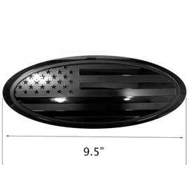 9.5" Front Grille Tailgate Rear Aluminum Overlay American Black Flag Oval Emblem for F150 (9.5", Black)