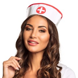 Boland 01380 - Haube Krankenschwester, für Erwachsene, Weiß-Rot, Hut, Kappe, Mütze, Ärztin, Kostüm, Karneval, Mottoparty, JGA