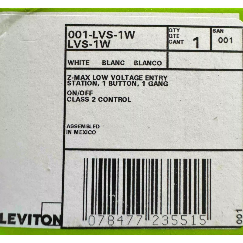 Leviton Low Voltage, Push Button, Light Switch, LVS-1W, 1 Button,