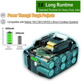 Upgraded 6.0Ah 18V Replace Compatible with Makita 18V Battery, Compatible with Makita BL1860B BL1850B BL1840B BL1830B BL1820B BL1815N Mower Drill 18-Volt Lithium Cordless Tool Battery Packs