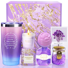 Birthday Gifts for Women, Mothers Day Gifts for Mom, Wife, Her, Friend, Teacher, Nurses, Coworker, Self Care Spa Baskets Set, Thank You Gift for Women Purple