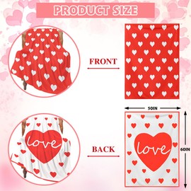 Valentine's Day Throw Blanket, Heart Red and White Reversible Flannel Throw Blanket, Soft Lightweight Cozy Love Gift for Girlfriend Wife Couple Women Couch Sofa Bed Decor, 50 x 60 Inch (Heart)