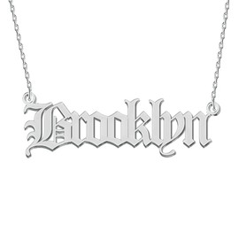 BeautyLiLi Charm Silver Necklace Old English Pendant Name Necklace Jewelry Gifts for Women Brooklyn