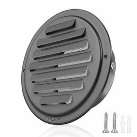 3inch 304 Stainless Steel Air Vents, Louvered Grille Cover Vent Hood Flat Ducting Ventilation Air Vent Wall Air Outlet with Fly Screen Mesh for House (3 inch Black Paint Cover （70mm）)