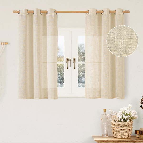 LAMIT Short Linen Curtains 40 Inch Length for Kitchen, Semi