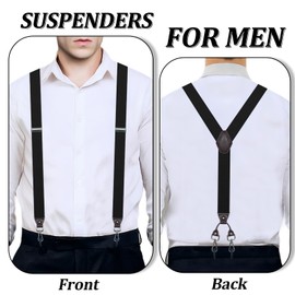 Black Suspenders for Men 1.4 Inch Wide Mens Suspenders for Jeans Pants with 4 Heavy Duty Swivel Hooks Adjustable Elastic Work Braces for Big and Tall Y Shape