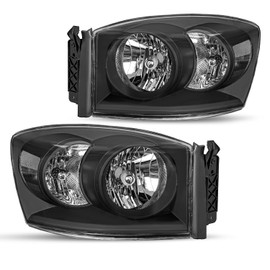 JSBOYAT Headlight Assembly Fits for 2006-2008 Dodge Ram 1500/2006-2009 Dodge Ram 2500 3500 Pickup Black Housing & Clear Reflector