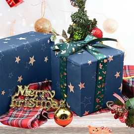5 Sheets Blue Kraft Wrapping Paper,DXTXTJ 50x70cm Recyclable Christmas Wrapping Paper with Stars for Christmas,Father's Day,Birthday,Other Festivals
