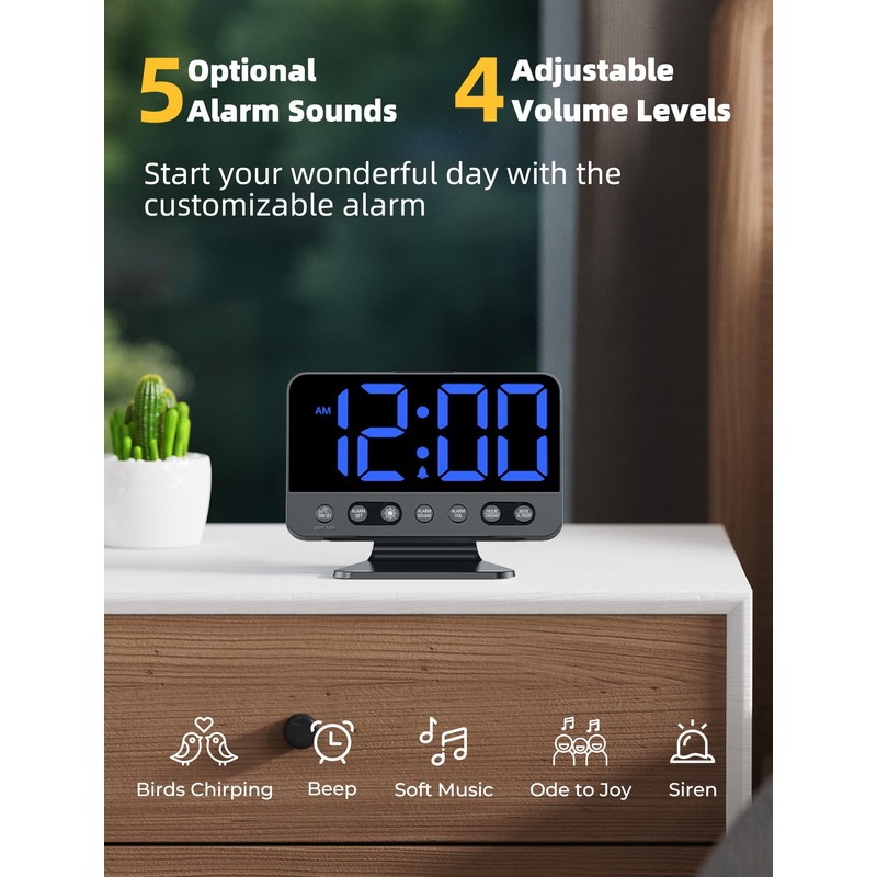Odokee Digital Alarm Clocks for Bedrooms: Large Bold Number 5