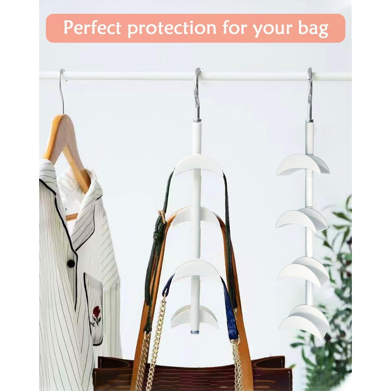 Purse Hanger for Closet, Rotating Purse Organizer for Closet White