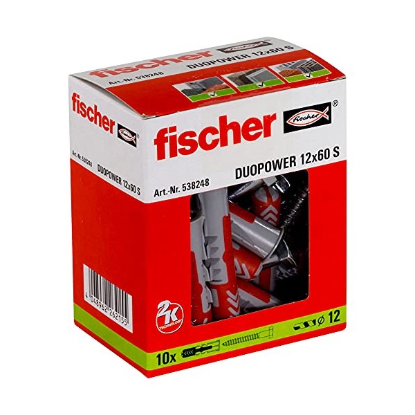 fischer 538248 DUOPOWER 12x60 S, Grey/red, (Ø x L) 12 mm x 60 mm