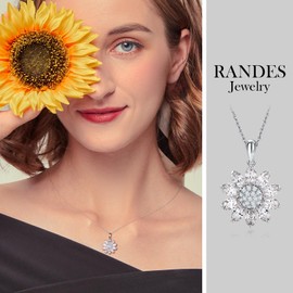 RANDES Cubic Zirconia Necklace 925 Sterling Silver Sunflower Necklace Small Fake Diamond April Birthstone Necklaces for Women