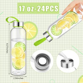 Zubebe 20 Pcs Reusable Clear Water Bottles Bulk with Stainless Steel Leak Proof Lids Sports Bottles with Nylon Camying Strap for Party Gift Water Milk Smoothie Juice Beverage (17 oz)